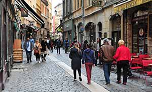 cobbled street in Lyon's old town