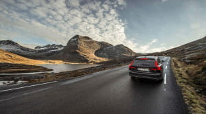 A car driving the Trollstigen Road in Norway