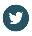 A white bird silhouette inside a dark teal circle, resembling a popular social media logo.
